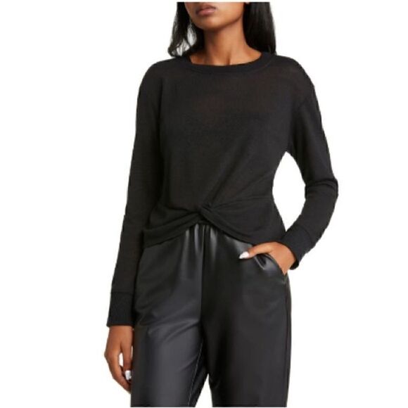 Sanctuary New With Tags  Black Knit Knot Hem Top Size long sleeve shirt size S - Picture 12 of 12